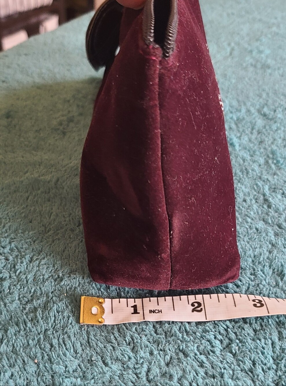Velvet 'Naughty' Wristlet Cosmetic Pouch with Heart Charm - Burgundy - Picture 9 of 9